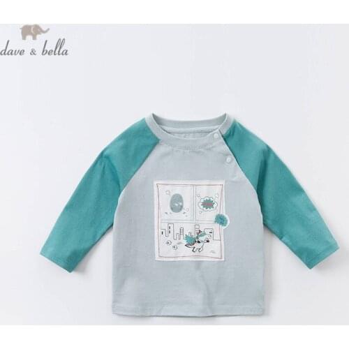 DBX14529 dave bella autumn baby boys handsome cartoon patchwork T-shirt children tops boys fashion kids fashion tees
