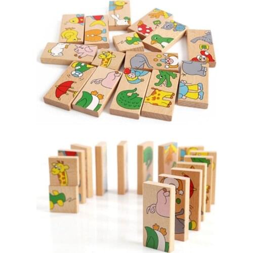 Wooden Fun Dominoes Intelligence Toys Early Education Wisdom Animal Building Sequence Blocks Animal Jigsaw Solitaire