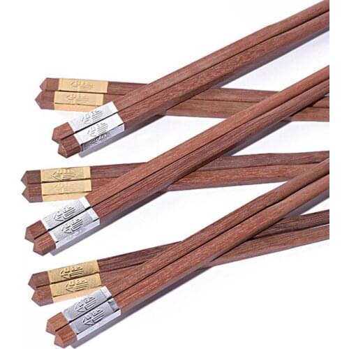 1pc Wooden metal head chopsticks Jinfu Yinfu chopsticks Natural chicken wings red sandalwood chopsticks