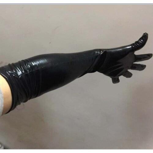 24 Hours Shipping Cosplay Costumes 51cm Women Adult Sexy Black Leather Long Gloves Club Party Costume Outfits