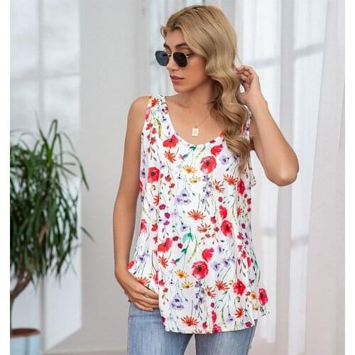 Bohemian Vintage Print T-shirt For Women O Neck Sleeveless Oversized Casual Loose Tops And Tees Ladies Streetwear T Shirt
