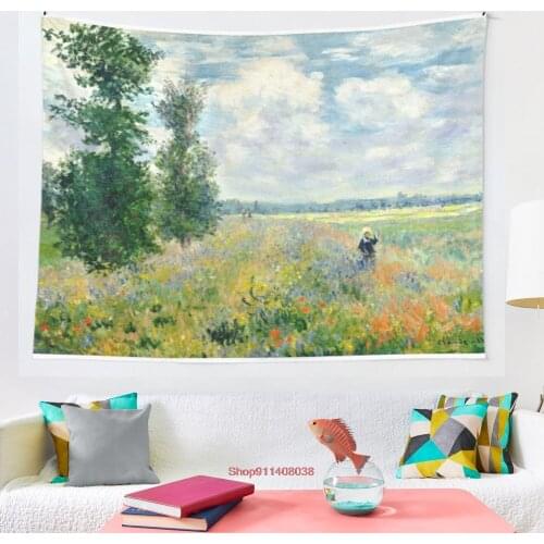 Fields of poppies claude monet tapestry Wall Hanging Tapestries for Living Room Beach Towel Blanket