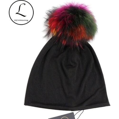 GZHILOVINGL Autumn Winter Solid Color Skullies And Beanies Women Ins Hot Slouchy Womens Beanies Hat Colored Fur Pom Pom Hat