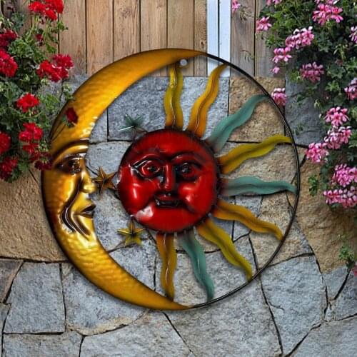 Artistic Sun Moon Metal Wall Art Creative Metal Wall Art Decoration For Indoors Outdoors With Finish Antique Iron Home Room Hot