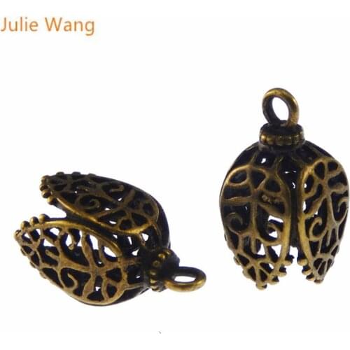 Julie Wang 8PCS Copper Antique Bronze Hollow-Pattern Pendant Lampshade Charms Handmade Fashion Jewelry Finding 17*11*11MM 05745