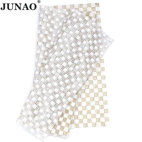 JUNAO 24*40cm 8mm Square Pearl Trim Self Adhesive Rhinestones Mesh Crystal Fabric Sticker Pearl Appliques for DIY Decoration