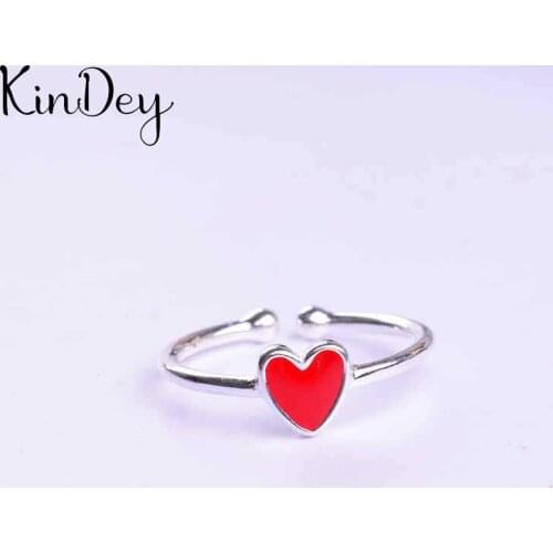 Kindey Retro Vintage Jewelry Silver Color Red Heart Rings For Women Men Big Opening Antique Rings