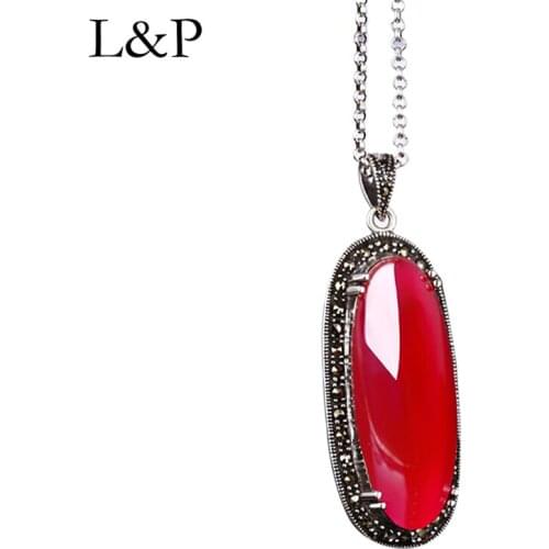 L&P Luxury Elegant Red Carnelian Pendant For Lady Authentic 925 Sterling Silver Gemstone Pendant Anniversary Gift Jewelry