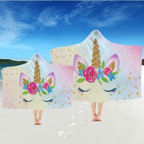 Wearable Summer Beach Towel Cute Unicorn Hooded Beach Bath Towel Multifunctional Men Women Summer Wrap Blanket