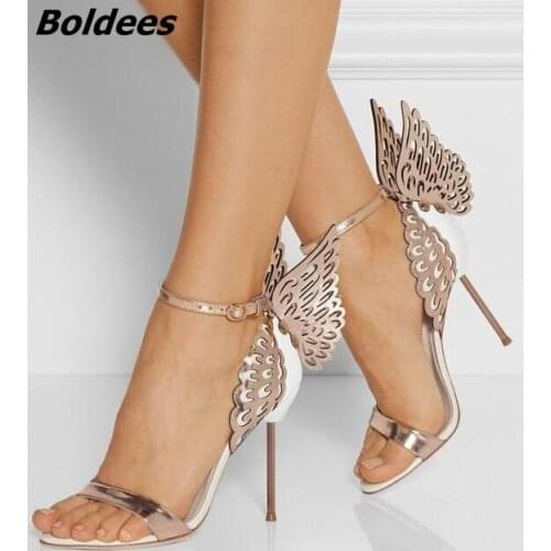 Hot Sale Glittering Paillette Butterfly Stiletto Heels Sandals Trendy Line Buckle Style Dress Shoes Women Unique Shoes