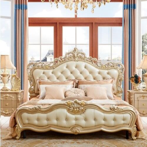 European style furniture double bed master bedroom champagne French bed leather luxury wedding bed