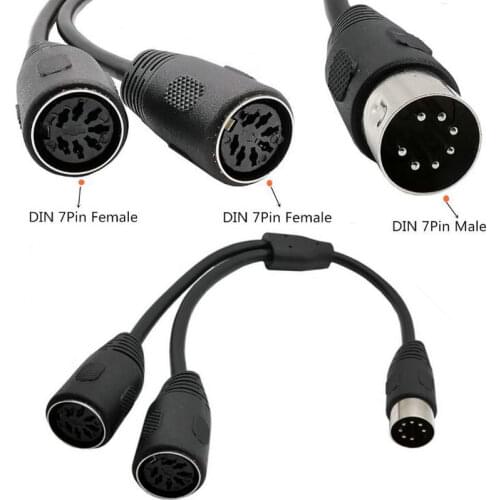 MIDI Cable 7P DIN Plug Male to 2 Dual 7 DIN Female SmartPhone AUX Headphone Stereo Jack Adapter Y Splitter Extension Cable