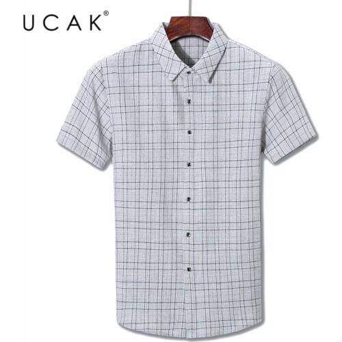 UCAK Brand Summer Short Sleeve Shirt Homme Turn-down Collar Plaid Shirts Men Clothes Streetwear New Arrival Tops Clothing U6068