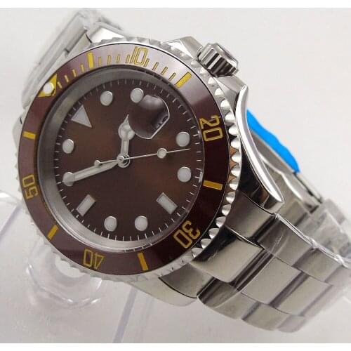 40MM Sterile Brown Dial Sapphire glass Date Ceramic Bezel Steel Bracelet MIYOTA 8215 Automatic Movement Mens Watch