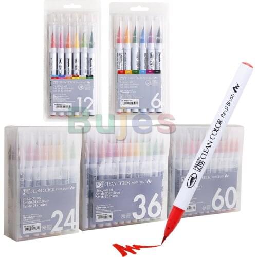 Kuretake ZIG CLEAN COLOR Real Brush set, AP-Certified, Flexible Brush Tip, Professional quality, Odorless, Xylene Free