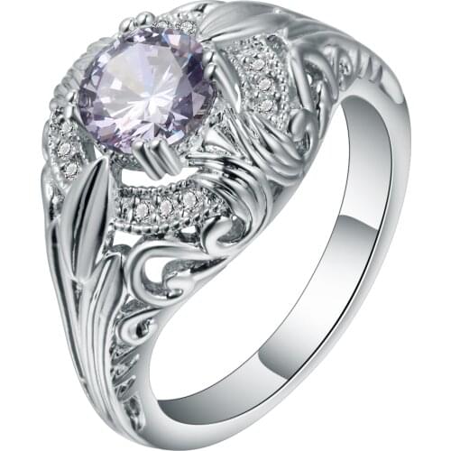 Unusual Cubic Zirconia Claw Bead Leaf Design Finger Ring Jewelry Silver Color New Womens Wedding Bands Party Cocktail Ring