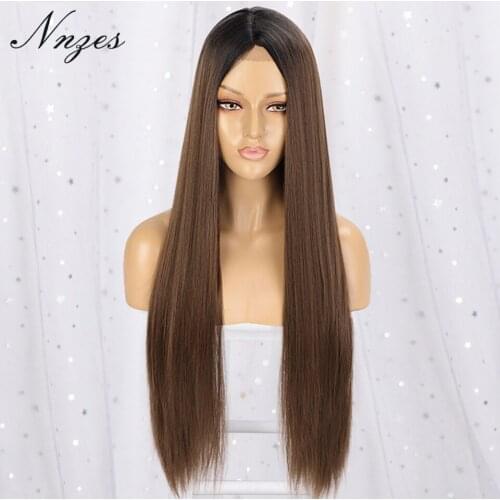 AISI HAIR 30inches Straight Brown Wig Synthetic Wigs for Women Natural Middle Part Super Long Wig Heat Resistant Fiber