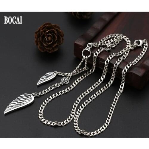 BOCAI New Real S925 Sterling Silver Personalized Fashion Jewelry 2021 Trendy Wings 3.5mm Thin Chain 3.5mm Man and Woman Necklace