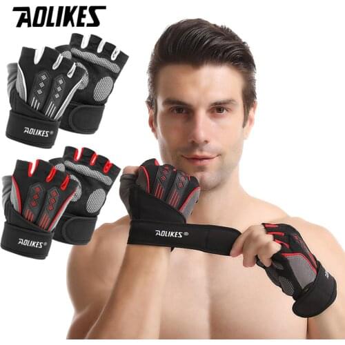 AOLIKES 1Pair Gym Gloves Body Building Sports Fitness Dumbbell Workout Breathable Gloves for Crossfit Weight Lifting Training