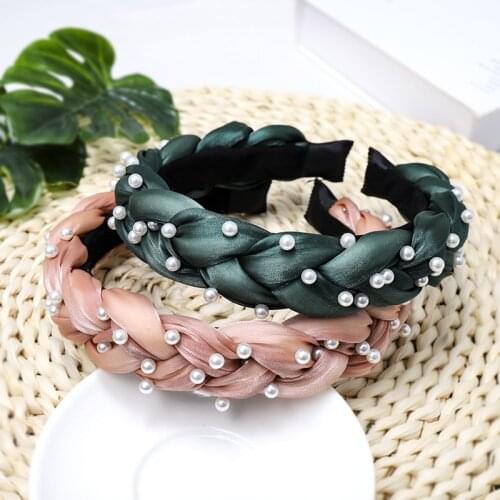 Pearl Weave Braid Headbands For Women Colorful Hair Accessories Hair Bows Flower Crown Ribbon Hairbands Head Wrap Hair Band