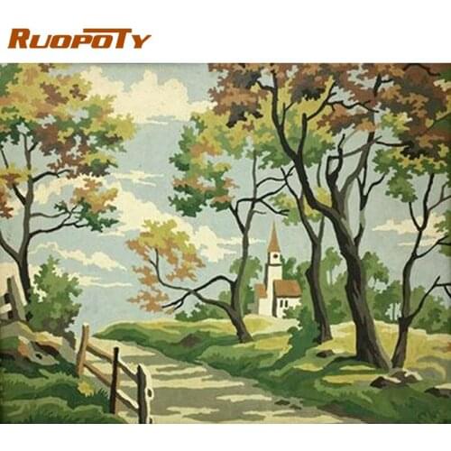 RUOPOTY Frame Diy Painting By Numbers Kits Garden Forest Drawing Coloring By Numbers For Adults Home Decoration 60x75cm