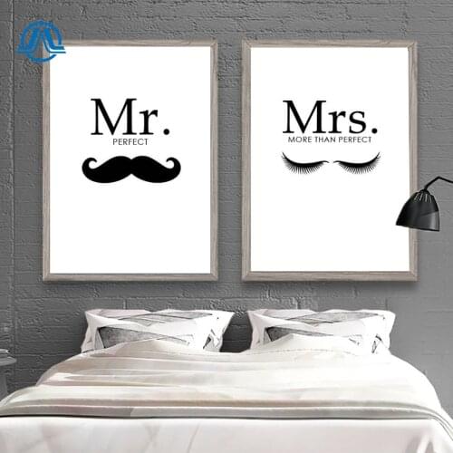 Mr Mrs Family Simple Quotes Wall Art Canvas Poster Minimalist Print Couple Anniversary Painting Pictures for Living Room Decor