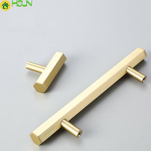 Cabinet Hexagon Solid Brass Handles Long Luxury Furniture Handles Kitchen Pulls Gold Drawer Knobs Copper Cabinet Pulls Hardware