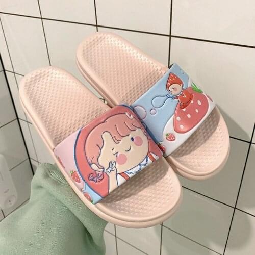 Non-slip Women Summer Slippers Beach Slide Sandals Flip Flops Cartoon Maiden Soft Sole Comfort Ladies Girls Bathroom Shoes