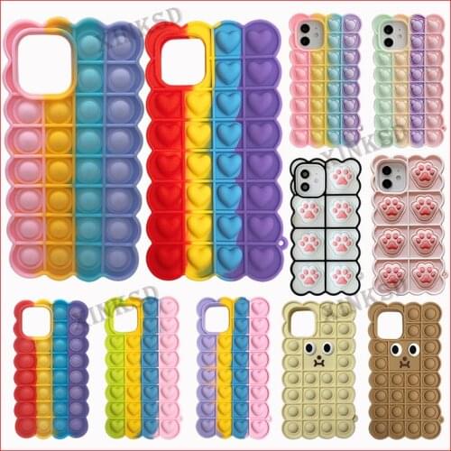 Reliver Stress Fidget Toys Rainbow Silicone Phone Case For iPhone X XR XS 12 11 Pro Max 6 7 8 Plus Mini SE 2 Cute Cookies Cover