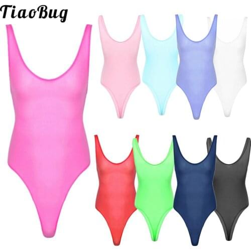TiaoBug Men Pure Color Lingerie One-Piece Deep U Neck Sleeveless High Cut Ultra-Thin Thong Leotard Bodysuit Jumpsuit Nightwear