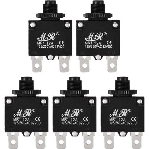 Uxcell 5Pcs Thermal Overload Protector AC 125/250V 12A Push Button Reset Circuit Breaker
