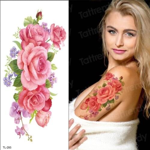 Waterproof Temporary Tattoo Sticker body tattoo stickers rose purple flower flash tatoo fake tattoos for girl women tattoo big