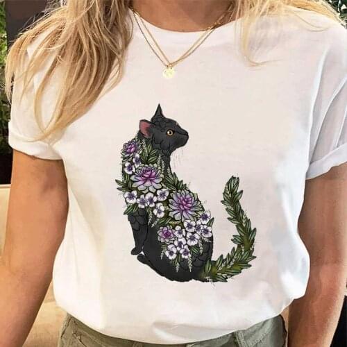 Women Print Tees Cat Flower 90s Trend Tshirt Female Clothes Short Sleeve Tops Print Ladies Fashion Cartoon Graphic T-Shirt