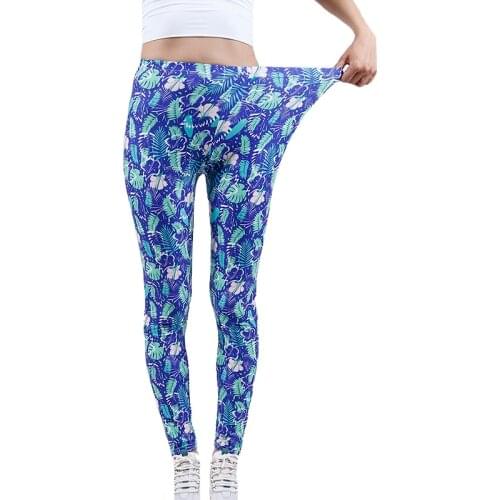 YSDNCHI Hot Sale Leaf Printing High Waist Casual Leggings Lady Sports Leggigs Nine Pants Fashion Elastic Push Up
