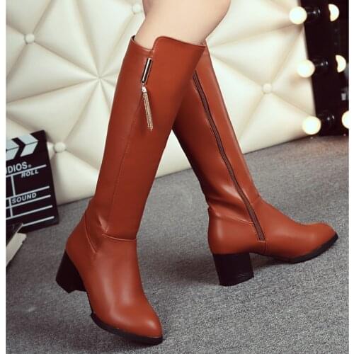 Female High Quality Knee High Boots Women Pu Leather Knee Winter Boots Comfortable Women Long Boots Shoes 2021 New