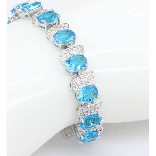 Xutaayi Trendy Silver Color White Cubic Zirconia Stone and Blue Crystal Bracelet for Women Jewelry Gift IMG_1254
