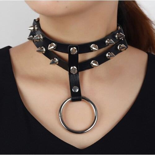Jessingshow Punk Spike Rivet Choker Collar Women Steampunk Pentagram Necklace Emo Neck Strap Cosplay Choker Gothic Accessories