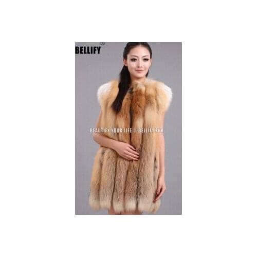 Hot sale Trendy Stylish european Striped design Luxury Real Red Fox fur Vest gilet female Winter Natural fur clothing