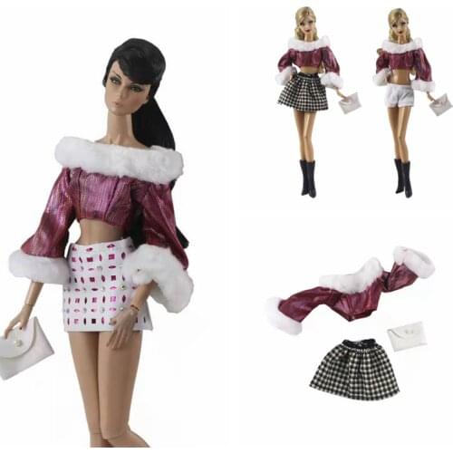 1/6 Fashion Winter Doll Outfits for Barbie Clothes Wine Short Shirt Tops Shorts Skirt Handbag Set 11.5" Dolls Accessory Kids Toy