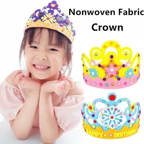1Set Handmade Felt Happy Birthday Crown Handcraft Kits For Kindergarten Kids Girl Toys Dolls DIY Making Decor Hat Party Supplies