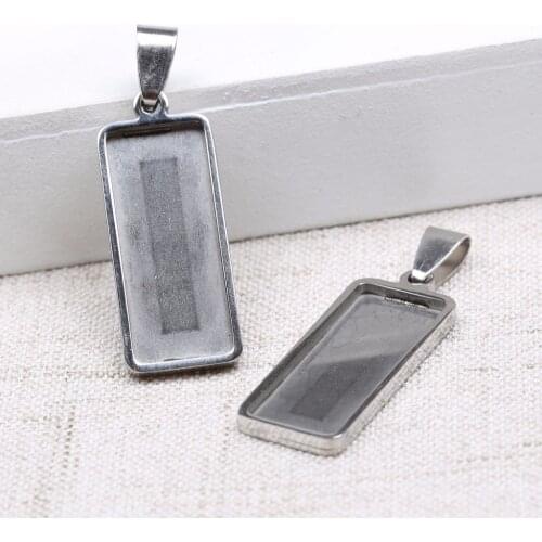 Onwear 10pcs stainless steel cabochon settings 10x25mm retangle pendant tray diy blank jewelry base for necklace making