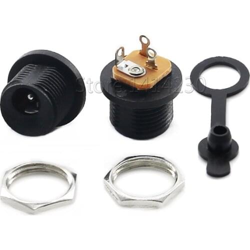 10PCS Hight Quality DC Power Female Socket 5.5x2.5mm with waterproof cap with screws Opening 11mm