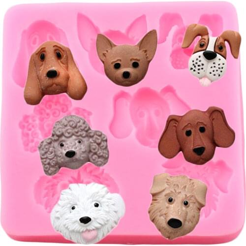 3D Cute Dog Head Silicone Molds Cupcake Topper Fondant Cake Decorating Tools Soap Resin Clay Mold Candy Chocolate Gumpaste Mould