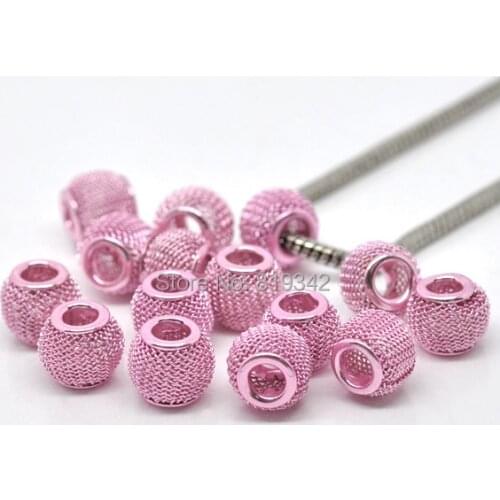 Free Shipping 100pcs Pink Mesh Spacer Beads Fit European Charm Bracelet 12x10mm