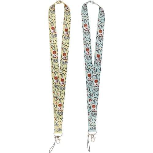 24pcs/lot MD1027 DMLSKY Cartoon Bear Doctor Cute Lanyard Keychain key Badge Phone Rope Nurse Gift Lanyard With Card Holder Cover