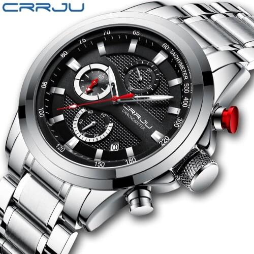 CRRJU New Top Brand Stainless Steel Watches for Mens 2020 Waterproof Chronograph Date Quartz Watch Fashion wristWatch reloj