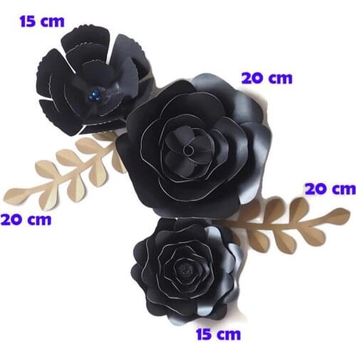 DIY Artificial Flowers Fleurs Artificielles Backdrop Giant Paper Flowers 3PCS Paper Leave 2PCS Wedding Party Decor Black