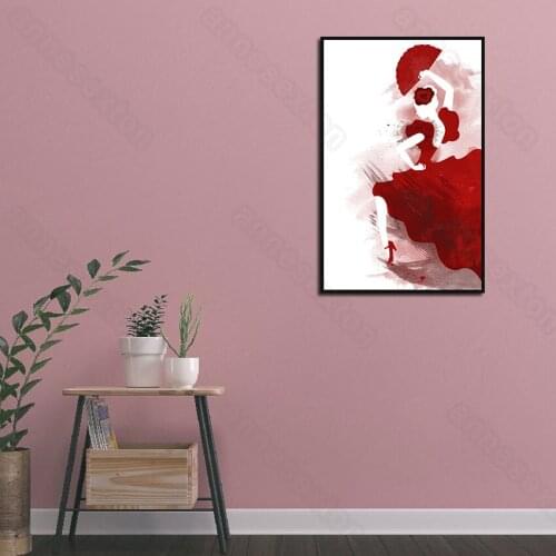Canvas Painting Poster and Print Watercolor Picture Abstract Woman with Red Dress Shoes Hat for Living Room Gallery Wall Decorat