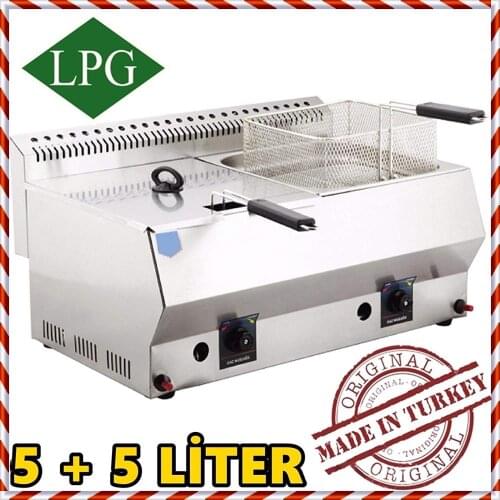 Commercial Dual Tank 5+5 lt. Total:10 LT. Capacity, Stainless Steel Countertop Tabletop Propan PROPANE (LPG) GAS Deep Fryer