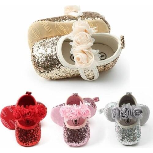 Princess Baby Girls Shoes Flower Sequins Soft Sole Glitter Crib Shoes Anti-slip Sneakers Prewalker Shoes + Headband 0-18M